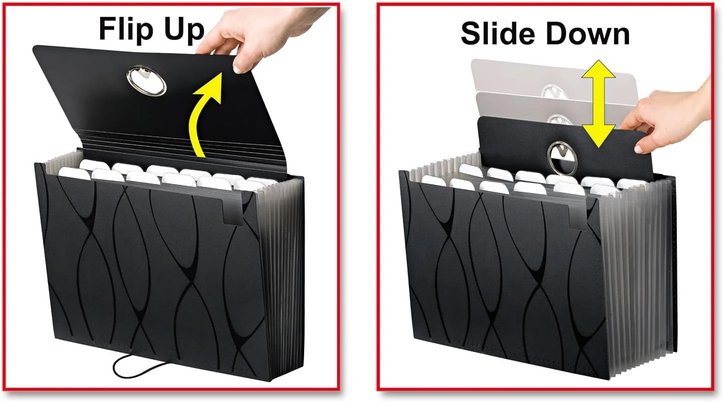 Pendaflex Sliding Cover Expanding File, 13 Pockets, Letter Size, Black