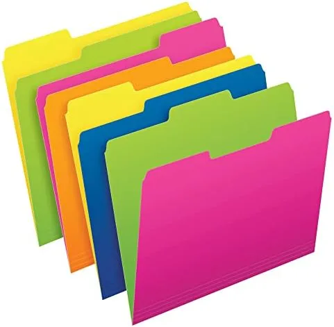 Pendaflex® Glow File Folders, Twisted Twin Tabs, 1/3 Cut, Letter Size, Assorted Colors, Pack Of 24