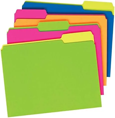 Pendaflex® Glow File Folders, Twisted Twin Tabs, 1/3 Cut, Letter Size, Assorted Colors, Pack Of 24