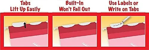Pendaflex Ready-Tab Reinforced Hanging File Folders, Letter Size, Red, 25/Box