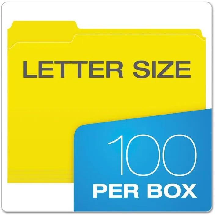 Pendaflex Color Reinforced Top File Folders With Interior Grid, 1/3 Cut, Letter Size, Yellow, Pack Of 100