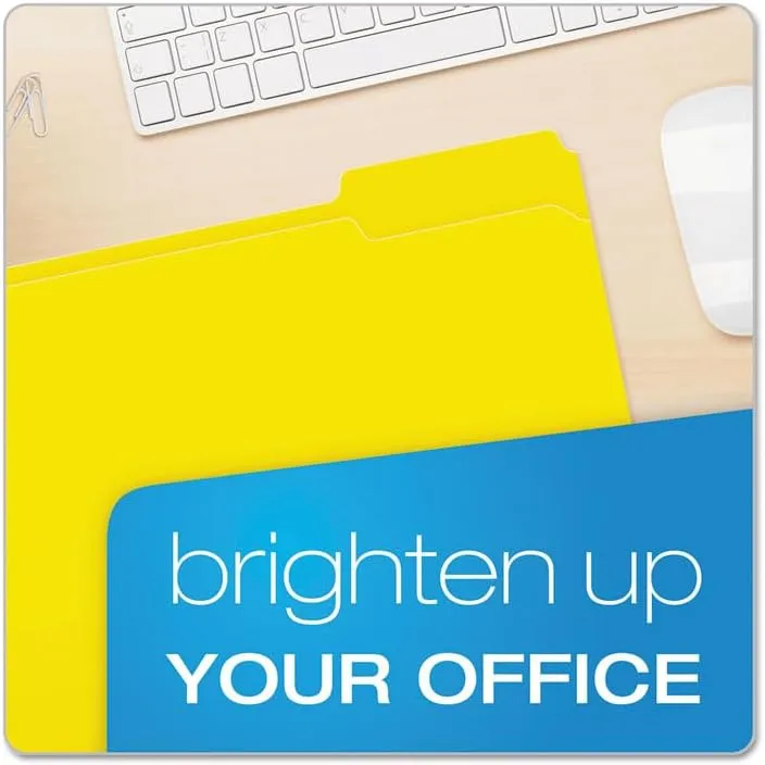 Pendaflex Color Reinforced Top File Folders With Interior Grid, 1/3 Cut, Letter Size, Yellow, Pack Of 100