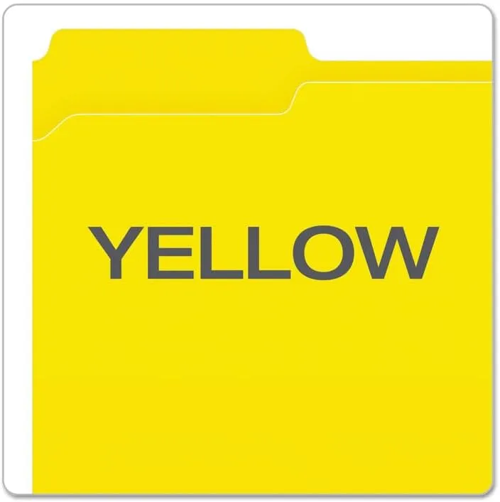 Pendaflex Color Reinforced Top File Folders With Interior Grid, 1/3 Cut, Letter Size, Yellow, Pack Of 100