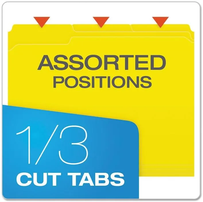 Pendaflex Color Reinforced Top File Folders With Interior Grid, 1/3 Cut, Letter Size, Yellow, Pack Of 100