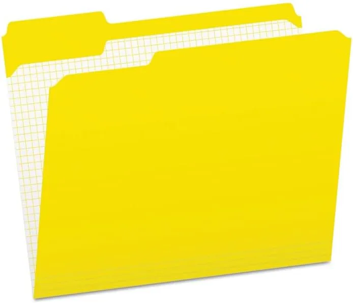 Pendaflex Color Reinforced Top File Folders With Interior Grid, 1/3 Cut, Letter Size, Yellow, Pack Of 100