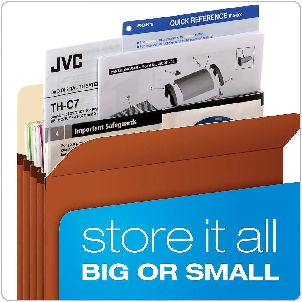 Pendaflex Smart Shield File Pockets, Letter Size, Redrope, 3 1/2in Expansion