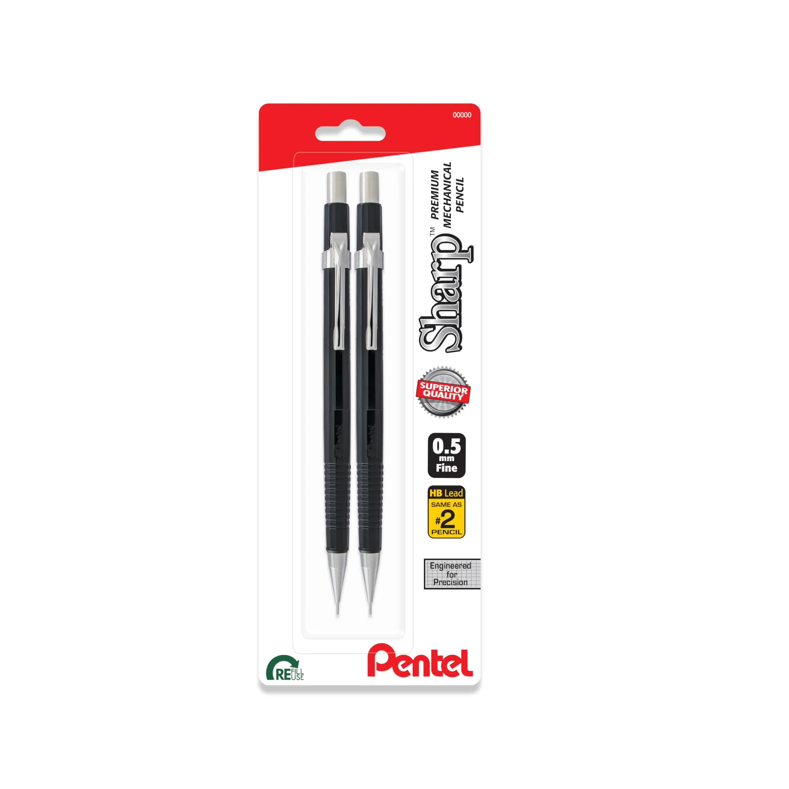 Pentel® Automatic Sharp™ Mechanical Pencils, 0.5 mm, Black, Pack Of 2