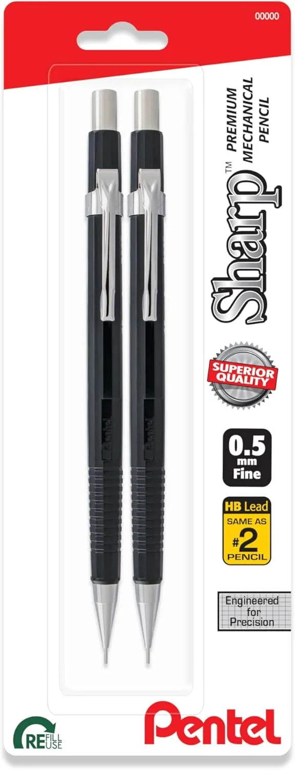 Pentel® Automatic Sharp™ Mechanical Pencils, 0.5 mm, Black, Pack Of 2