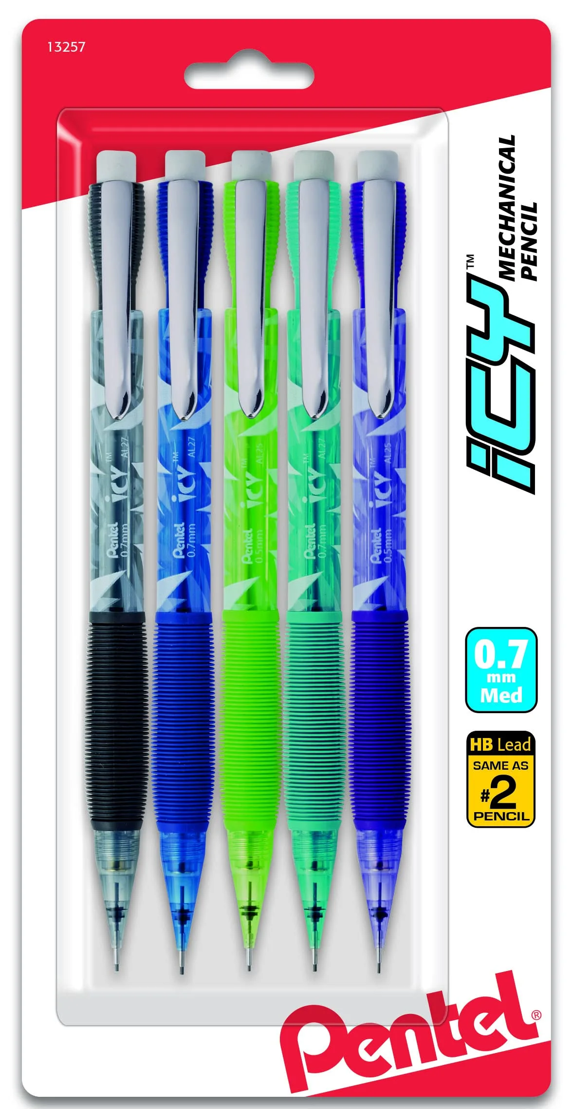 Pentel Razzle-Dazzle Icy Mechanical Pencil, 0.7 mm, Assorted Barrels, 5 Pack