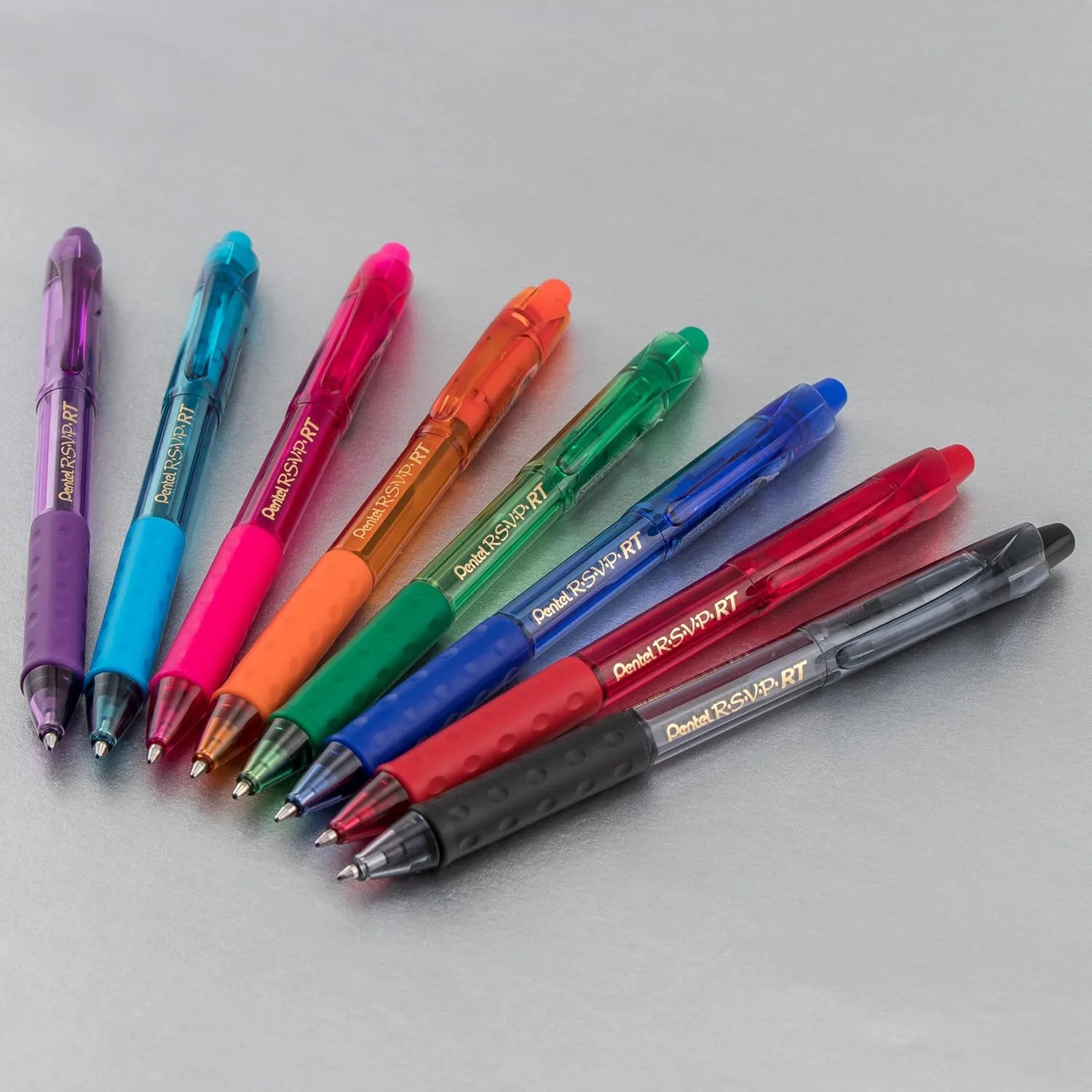 Pentel R.S.V.P. RT Retractable Ballpoint Pens, 1.0 mm, Medium Point, 59% Recycled, Assorted Barrels, Assorted Ink Colors, Pack Of 8