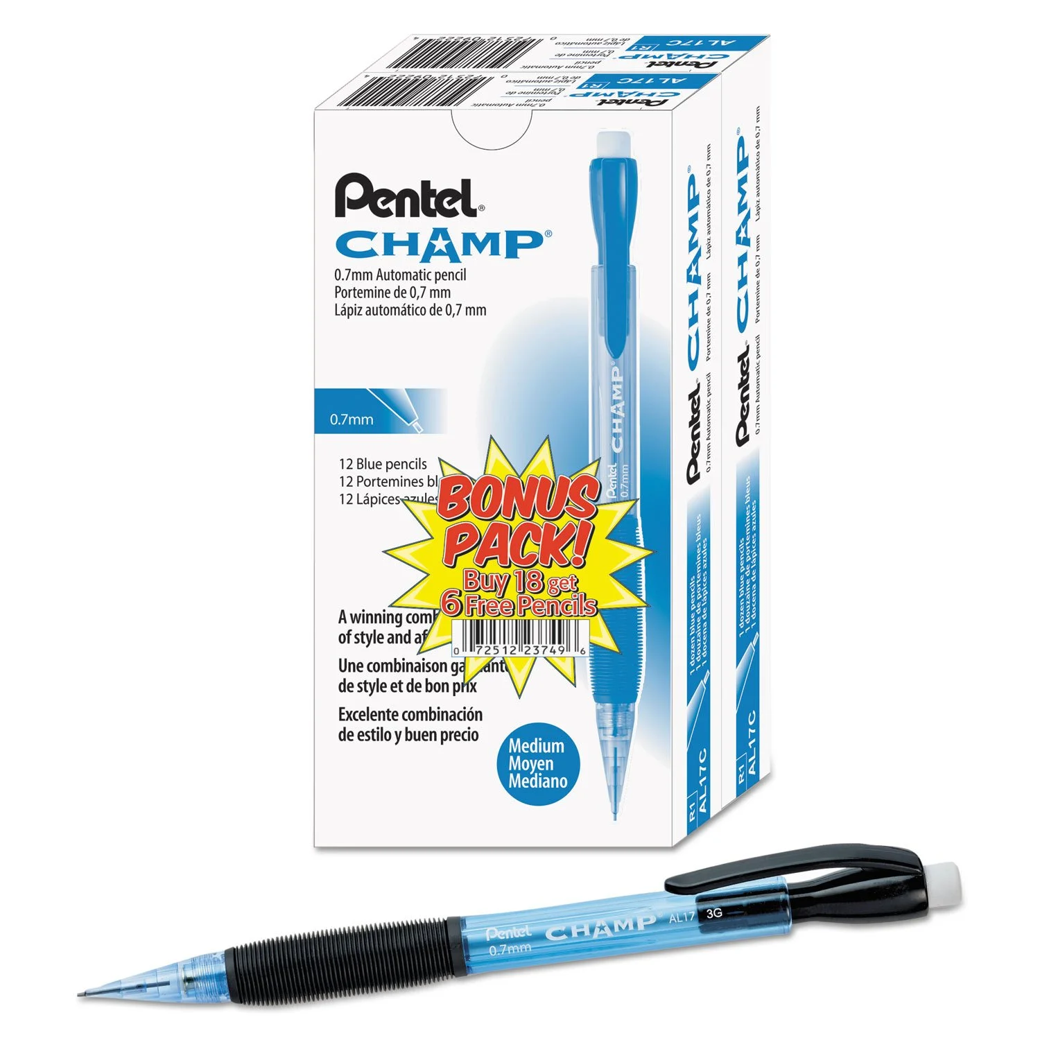 Pentel AL17CSWUS Champ Mechanical Pencil, 0.7 mm, Blue Barrel, 24/Pack