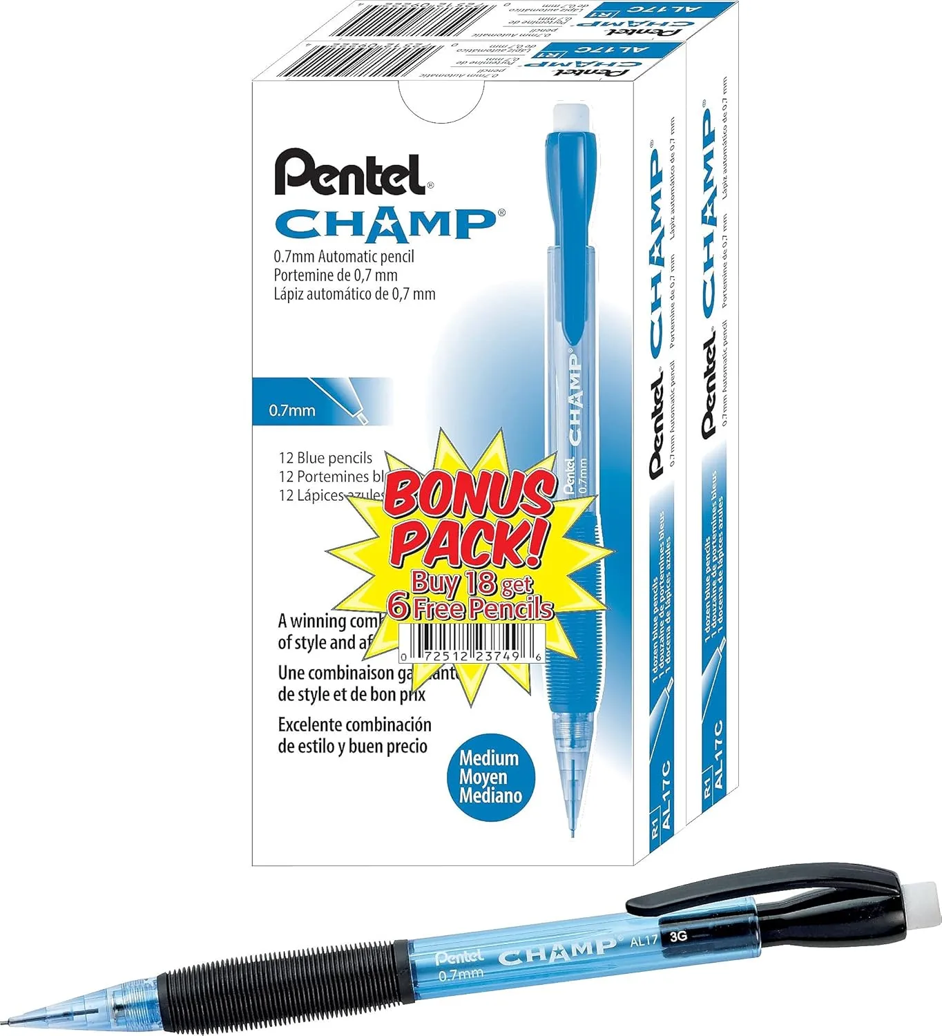 Pentel AL17CSWUS Champ Mechanical Pencil, 0.7 mm, Blue Barrel, 24/Pack