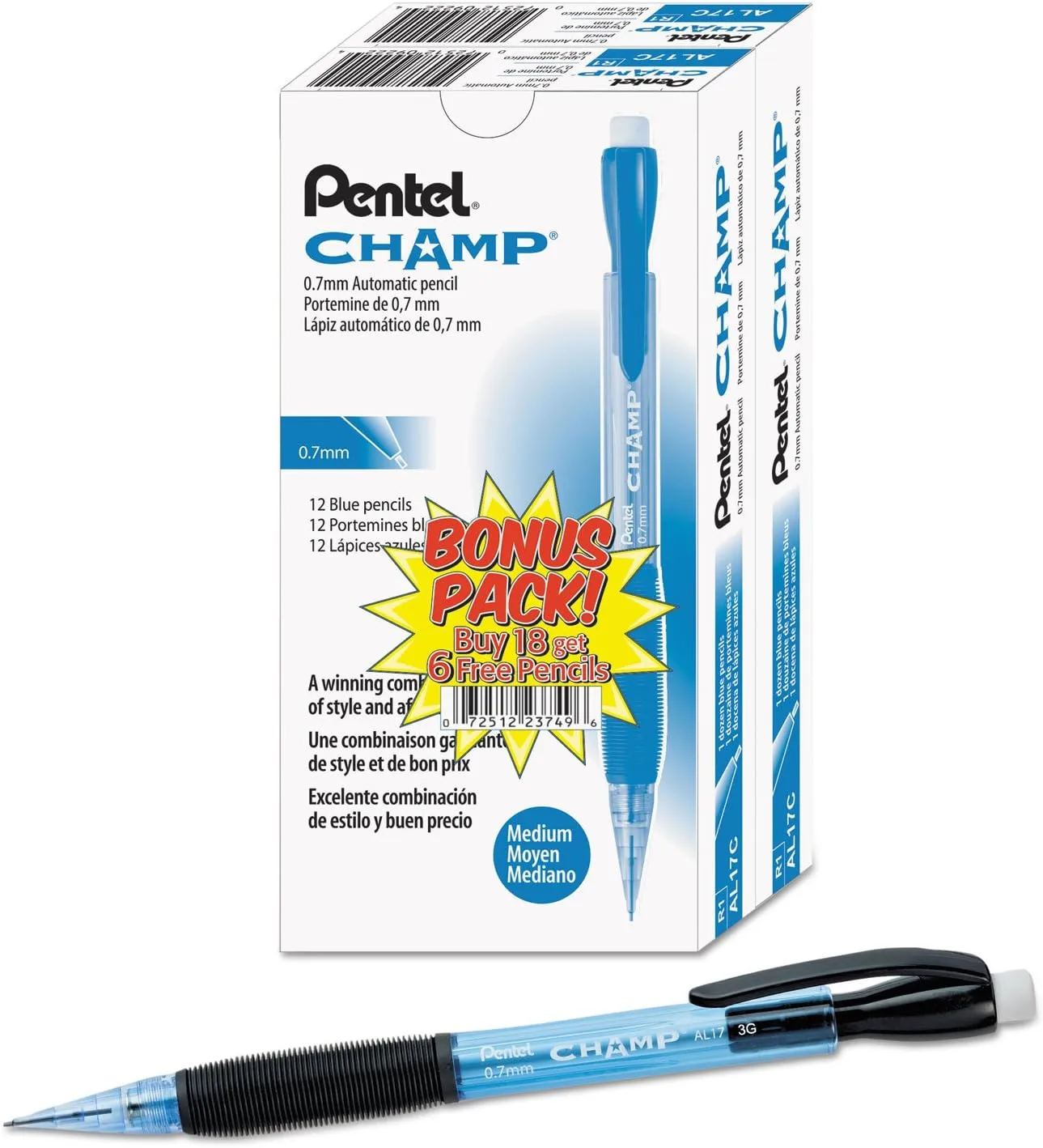 Pentel AL17CSWUS Champ Mechanical Pencil, 0.7 mm, Blue Barrel, 24/Pack