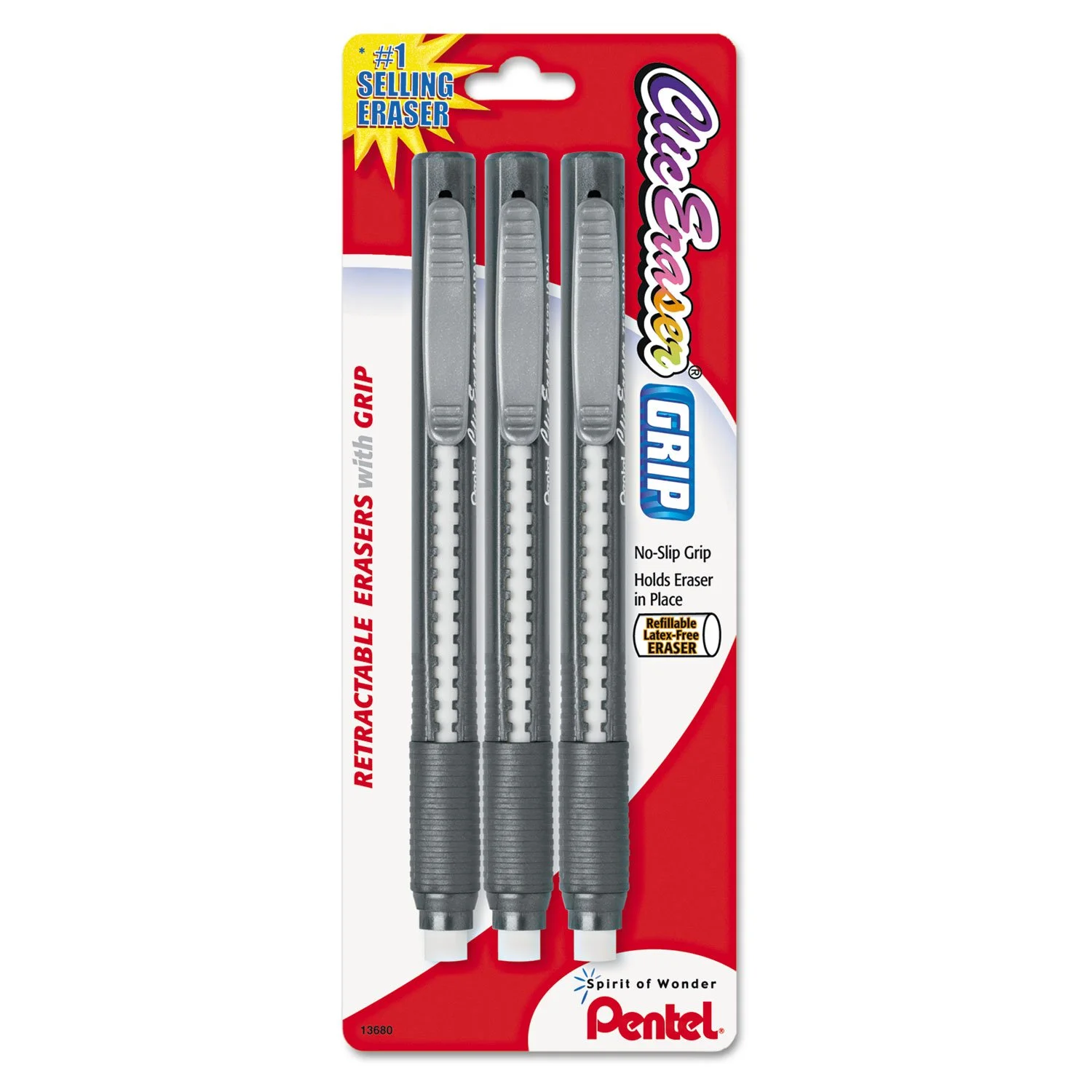Pentel Clic Eraser Retractable Refillable Pen-Style Eraser, 3-Pack