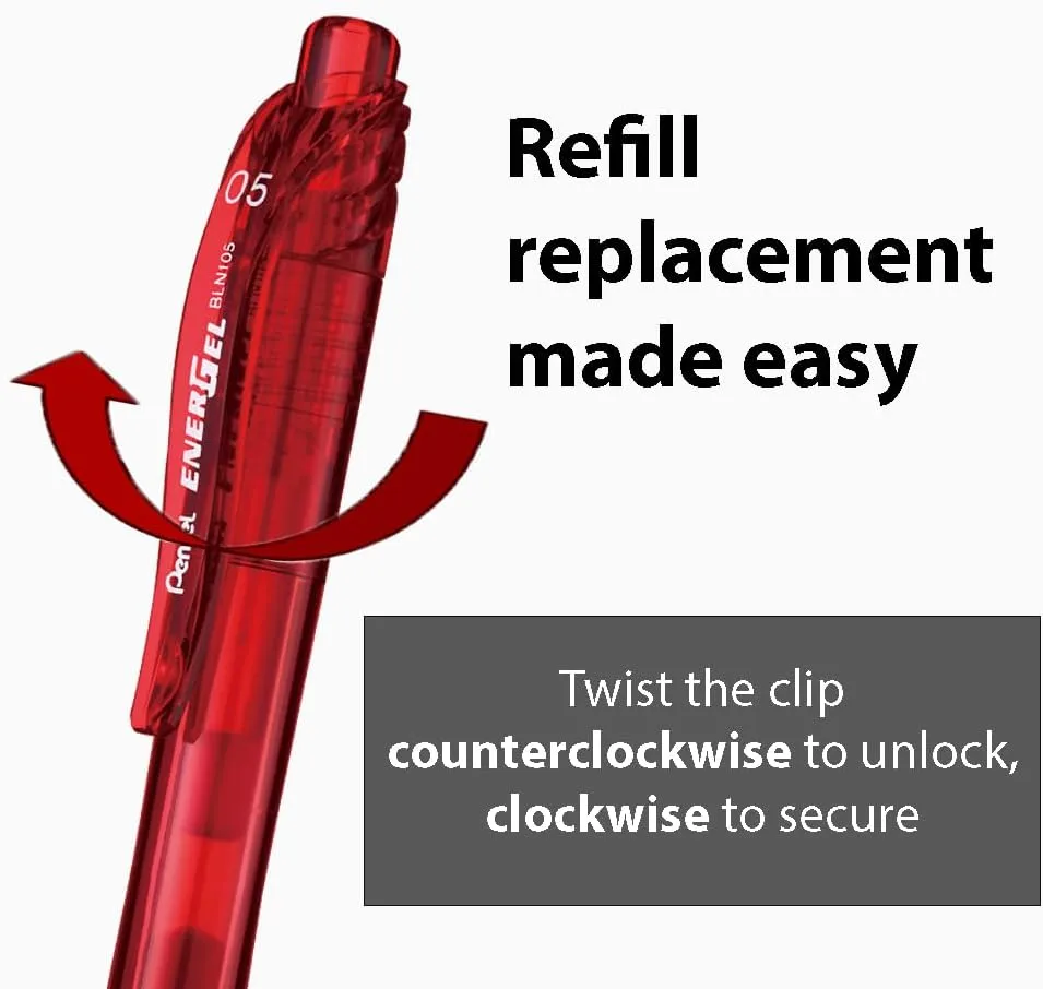 Pentel EnerGel Liquid Gel Pen Refills - 0.5mm Needle Tip - Box of 12