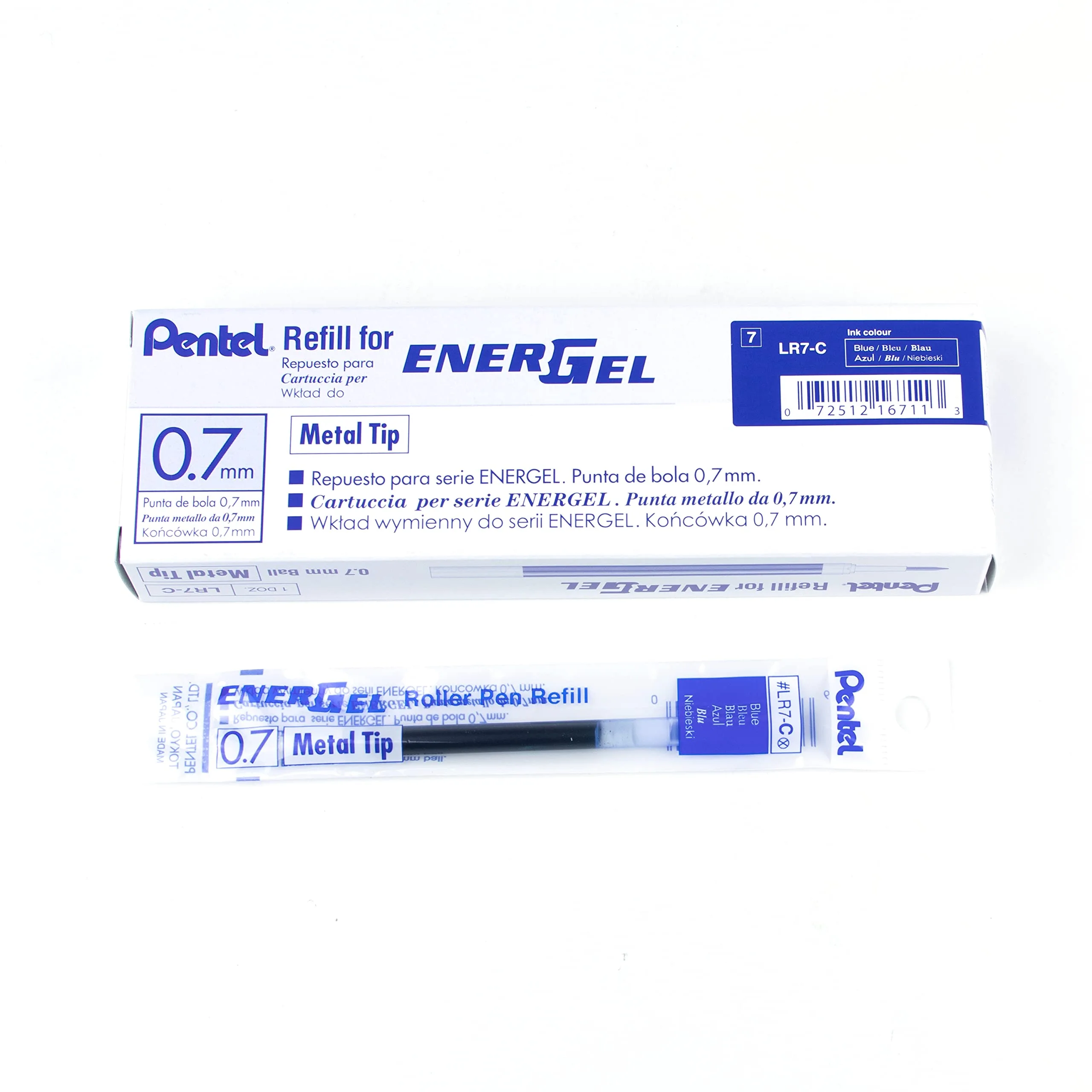 Pentel EnerGel Liquid Gel Pen Refill, 0.7 mm, Blue Ink, Metal Tip - 12/Box (LR7-C)