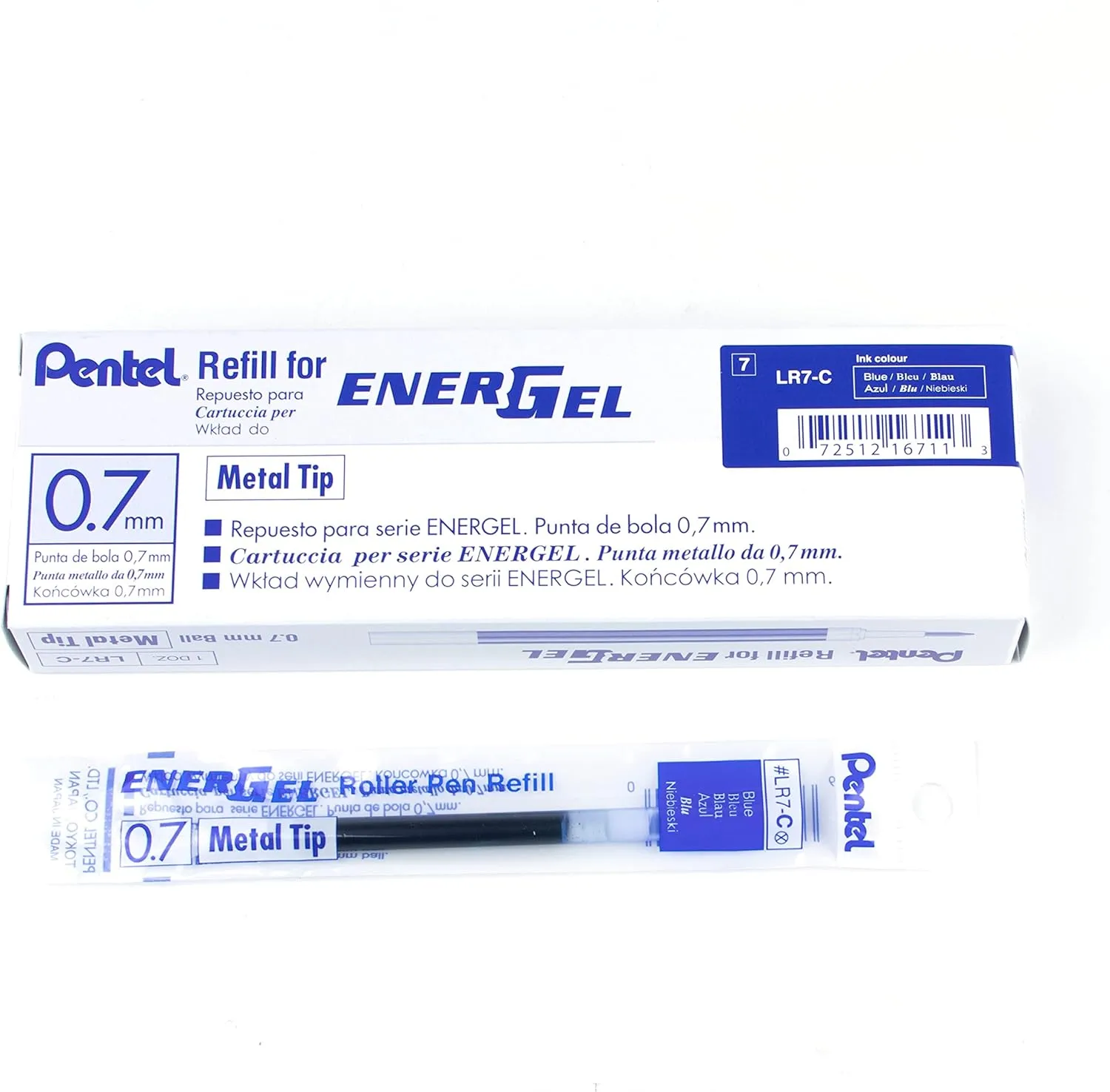 Pentel EnerGel Liquid Gel Pen Refill, 0.7 mm, Blue Ink, Metal Tip - 12/Box (LR7-C)