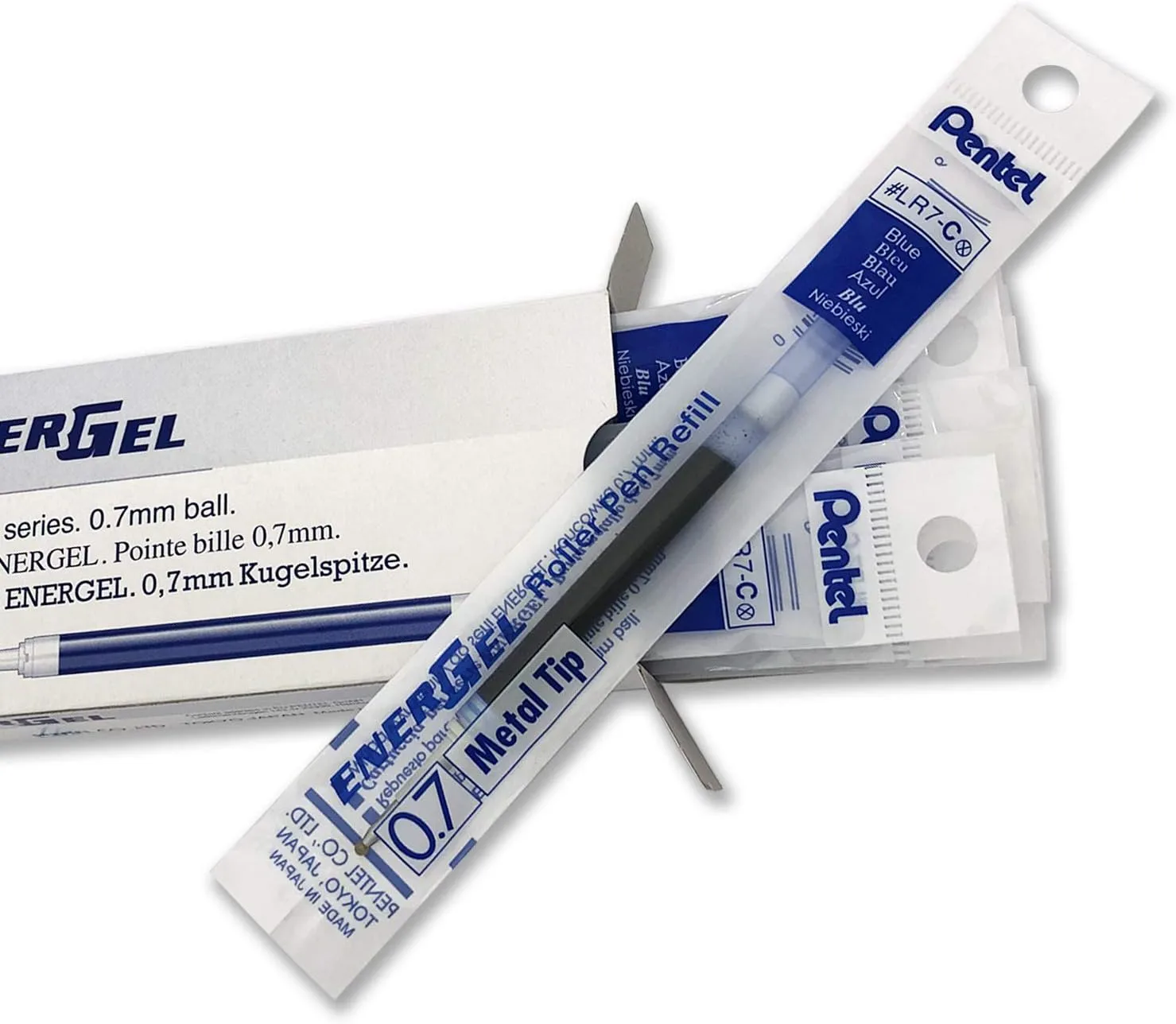 Pentel EnerGel Liquid Gel Pen Refill, 0.7 mm, Blue Ink, Metal Tip - 12/Box (LR7-C)