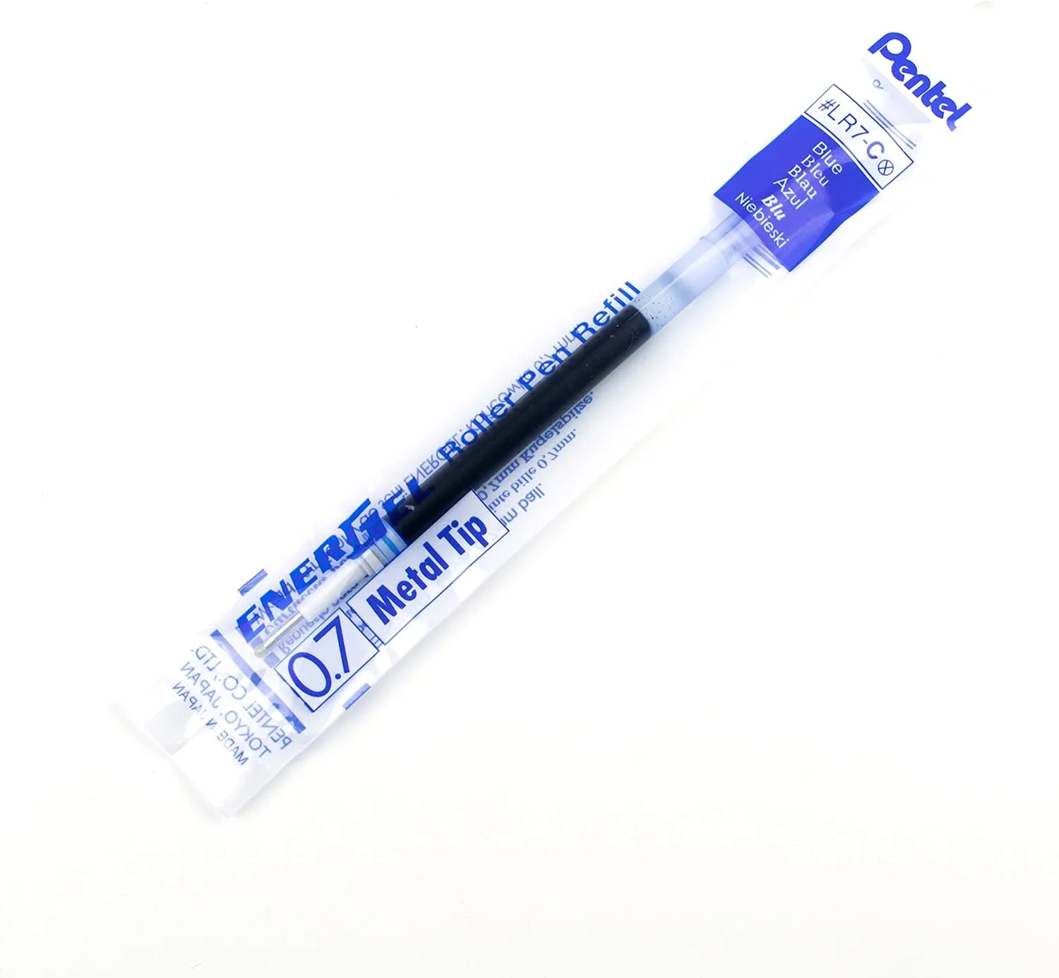 Pentel EnerGel Liquid Gel Pen Refill, 0.7 mm, Blue Ink, Metal Tip - 12/Box (LR7-C)