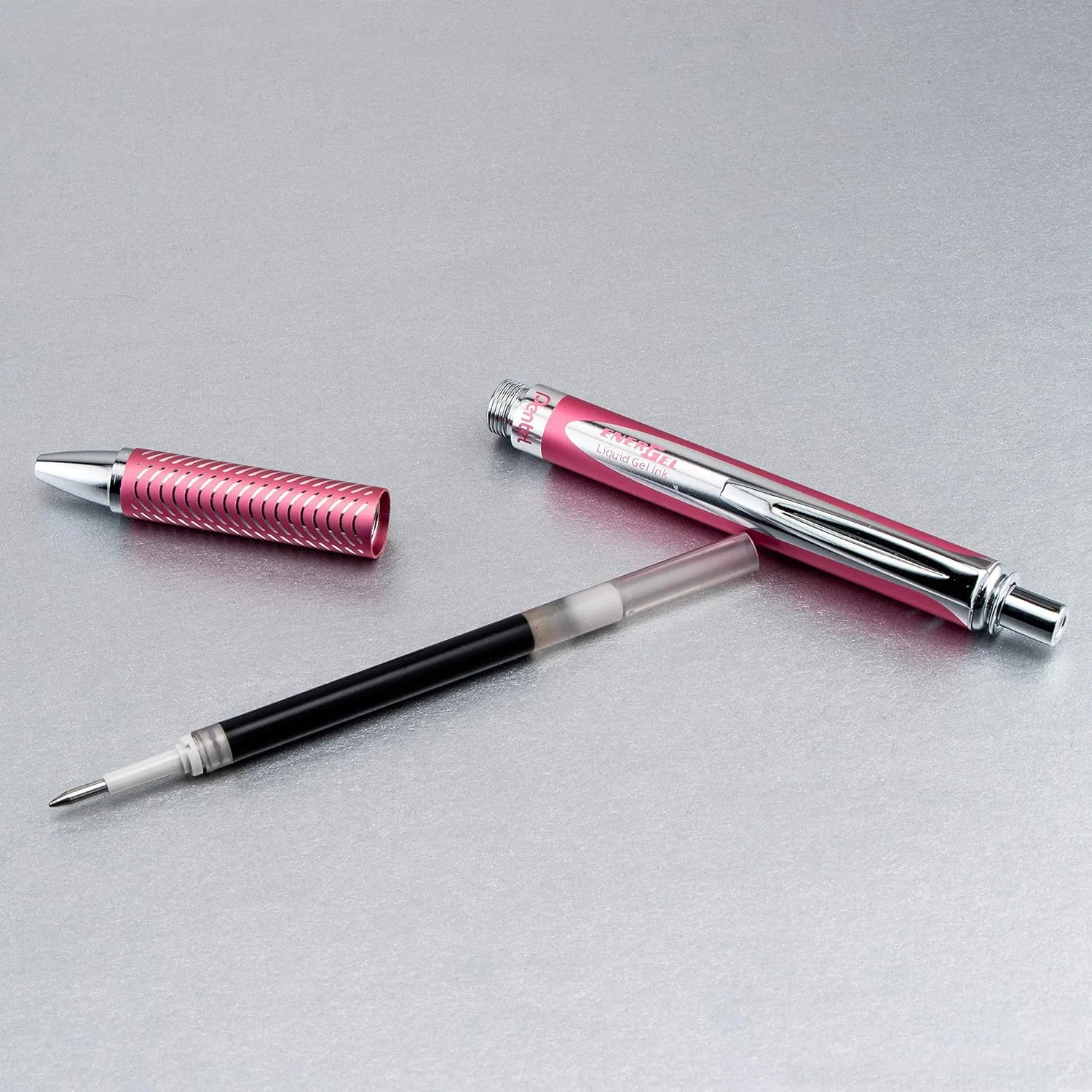 Pentel EnerGel Alloy Retractable Gel Pen, 0.7 mm, Black Ink, Pink Barrel