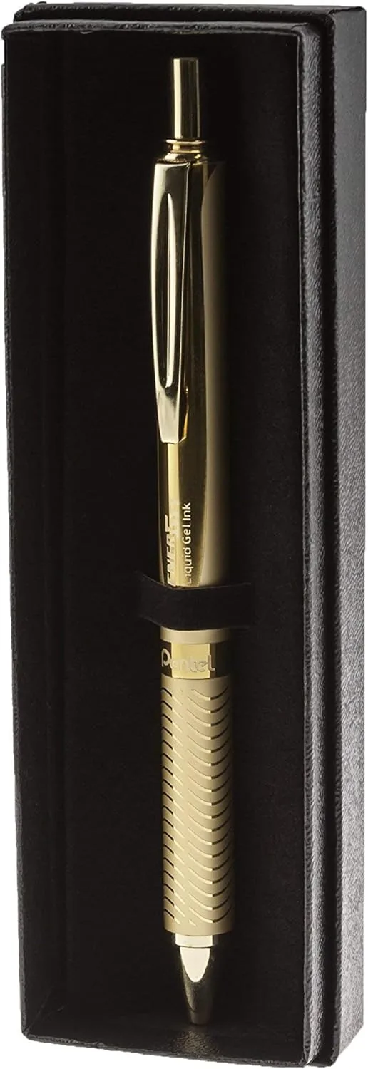 PENTEL EnerGel Alloy Retractable Gel Pen, 0.7mm - Gold Barrel, Black Ink (BL407XABX)