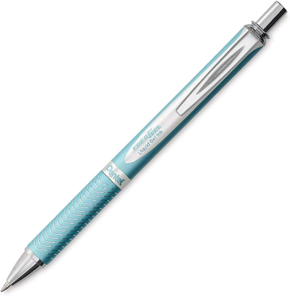 Pentel EnerGel Alloy Retractable Gel Pen, Medium Point 0.7 mm, Black Ink, Aquamarine Barrel - 1 Count