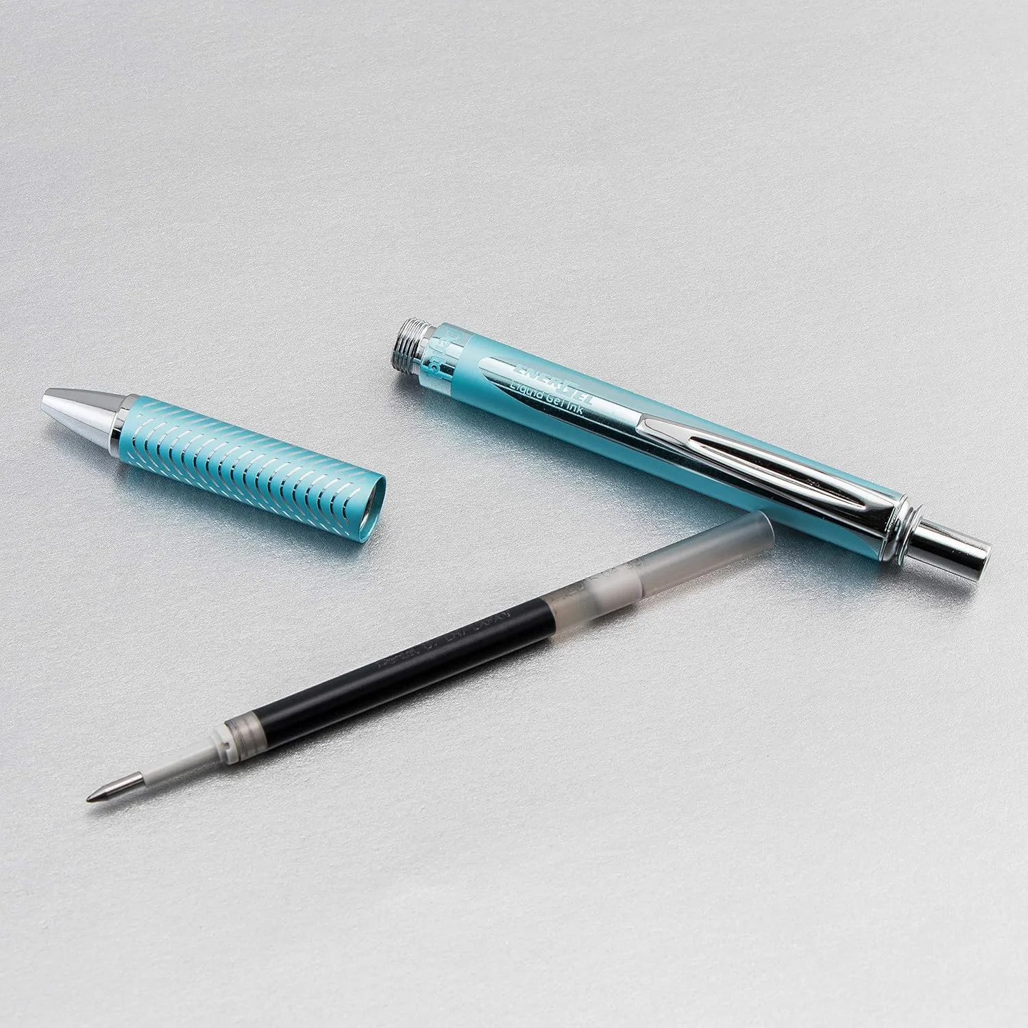 Pentel EnerGel Alloy RT Retractable Gel Pen, 0.7 mm, Black Ink, Turquoise Barrel