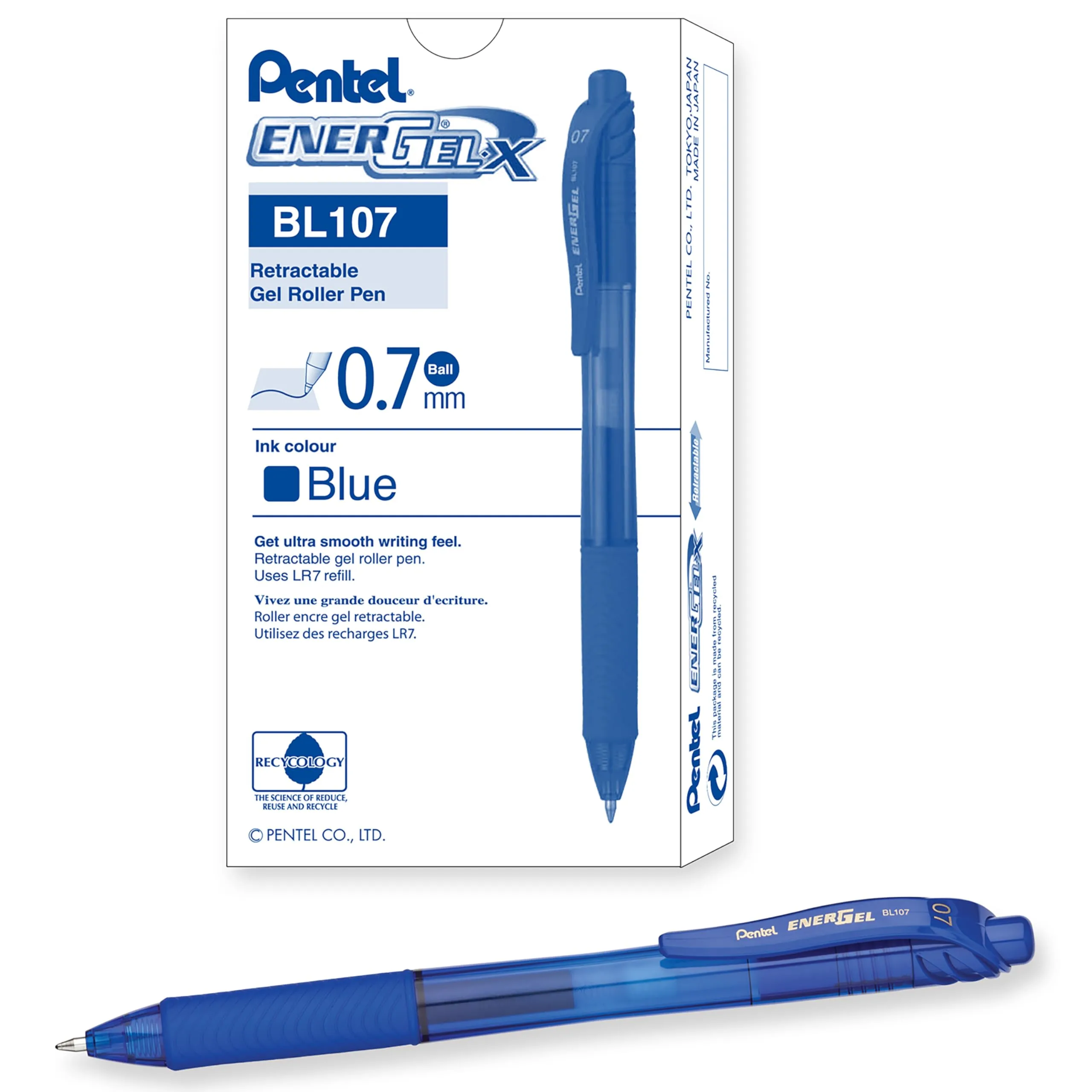 Pentel EnerGel-X BL107 Retractable Gel Pens, 0.7mm, 12 Count