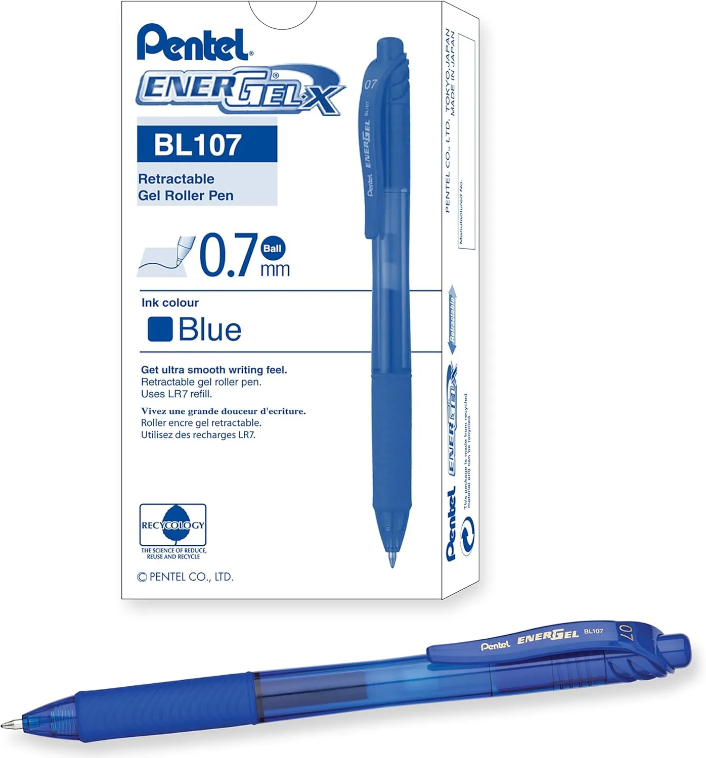 Pentel EnerGel-X BL107 Retractable Gel Pens, 0.7mm, 12 Count
