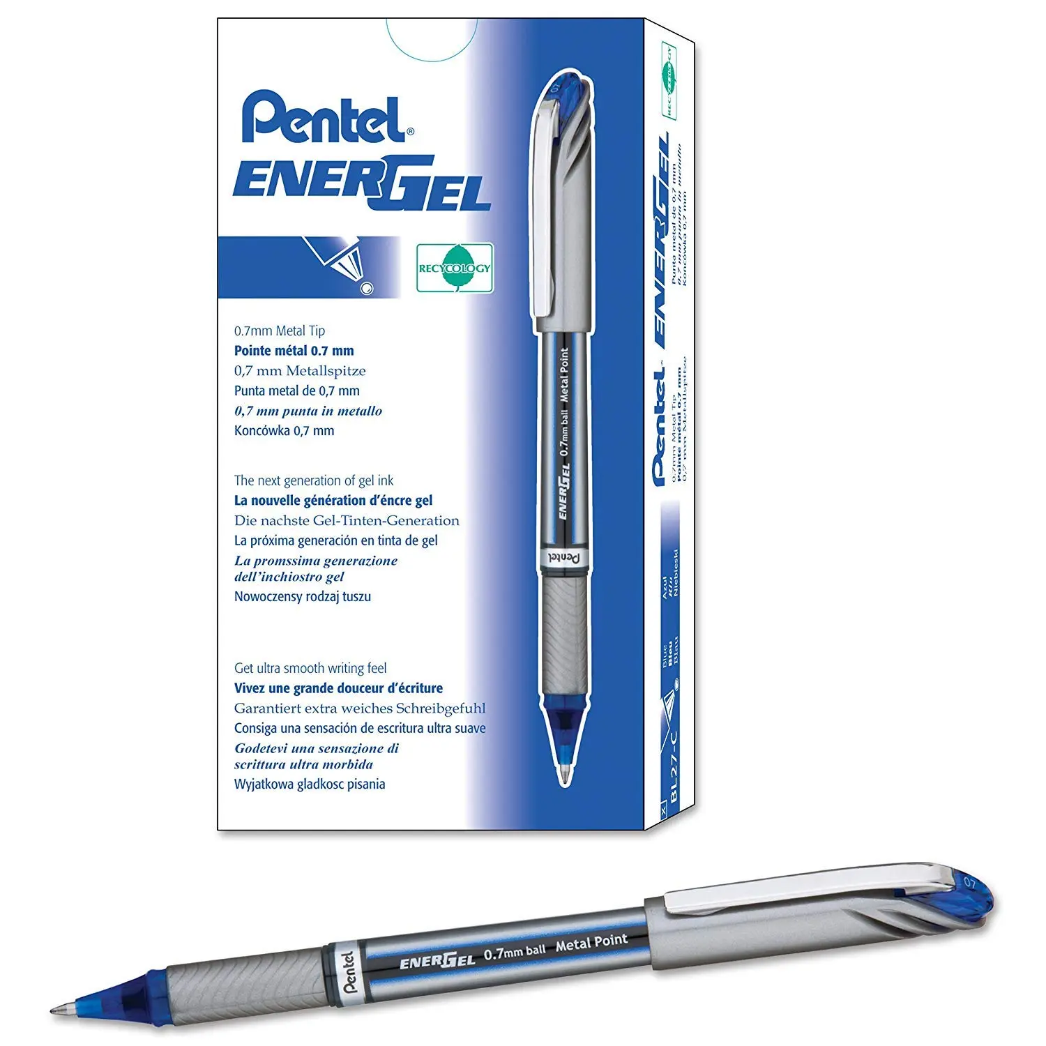 Pentel EnerGel NV Gel Ink Pen, 0.7mm Medium Point, Blue Ink - 12 Count