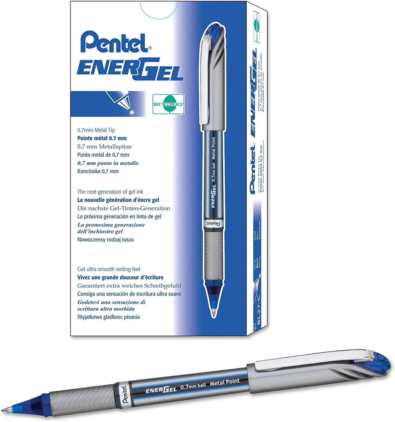 Pentel EnerGel NV Gel Ink Pen, 0.7mm Medium Point, Blue Ink - 12 Count