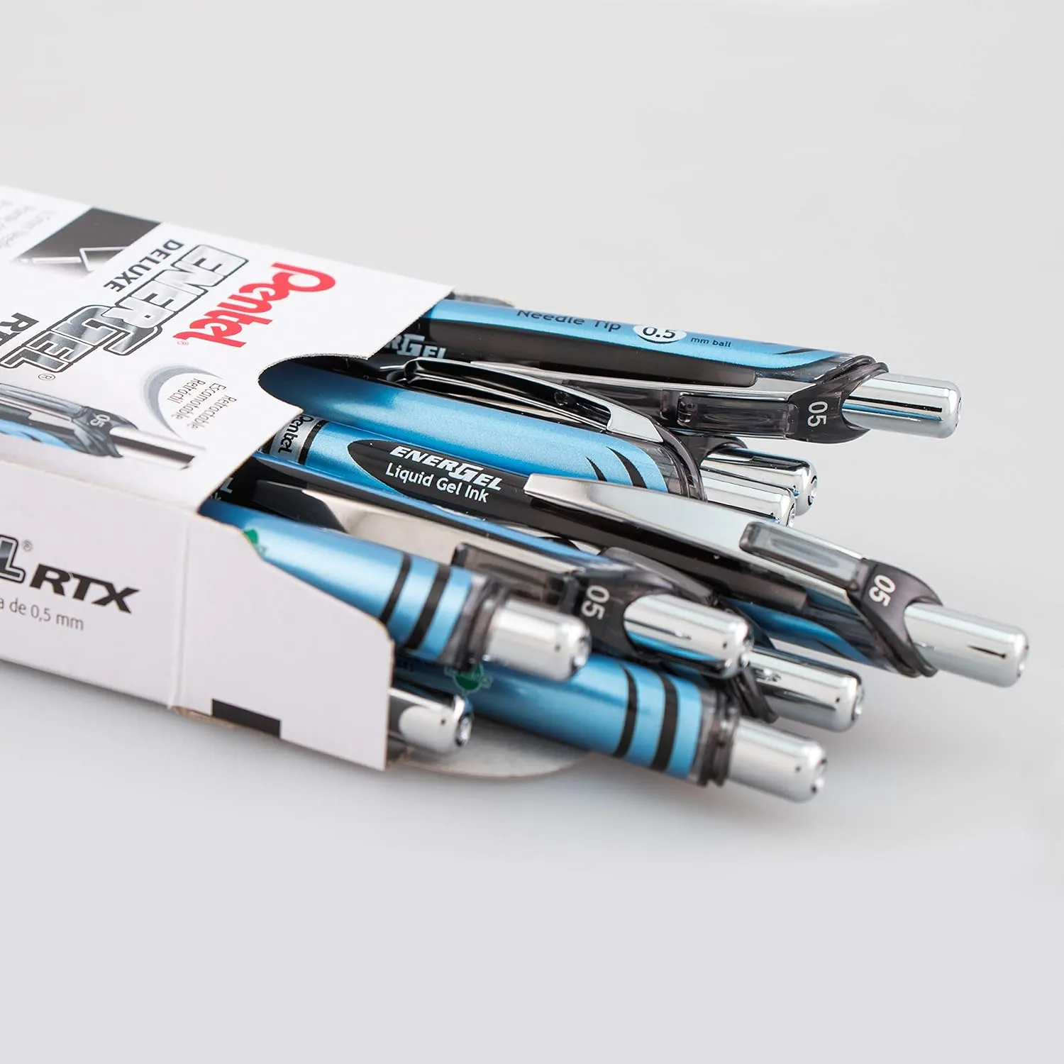 Pentel BLN75ABX EnerGel RTX Gel Pens, 0.5mm, Black Ink, Blue Barrel, 12 Count