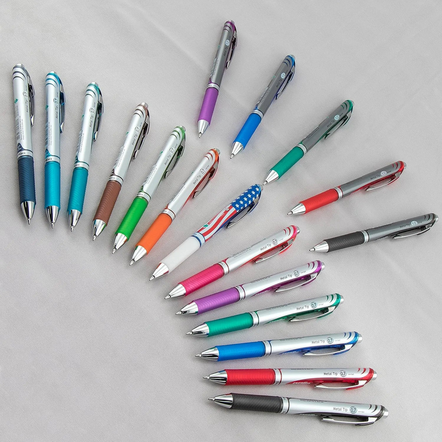 Pentel EnerGel RTX Retractable Liquid Gel Pen, (0.7mm), Medium Line, Metal Tip, Assorted Ink, Pack of 8 (BL77BP8M)