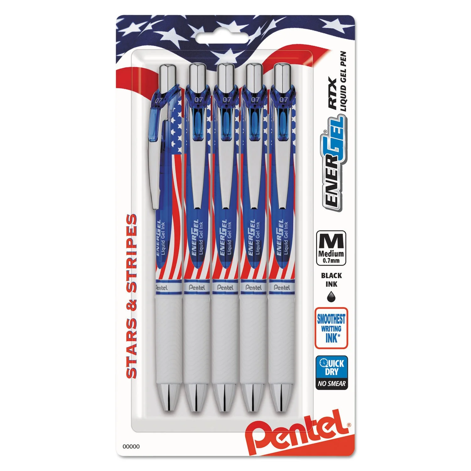 Pentel Energel RTX Gel Pen, Retractable, Medium 0.7 mm, Black Ink, 5-Pack