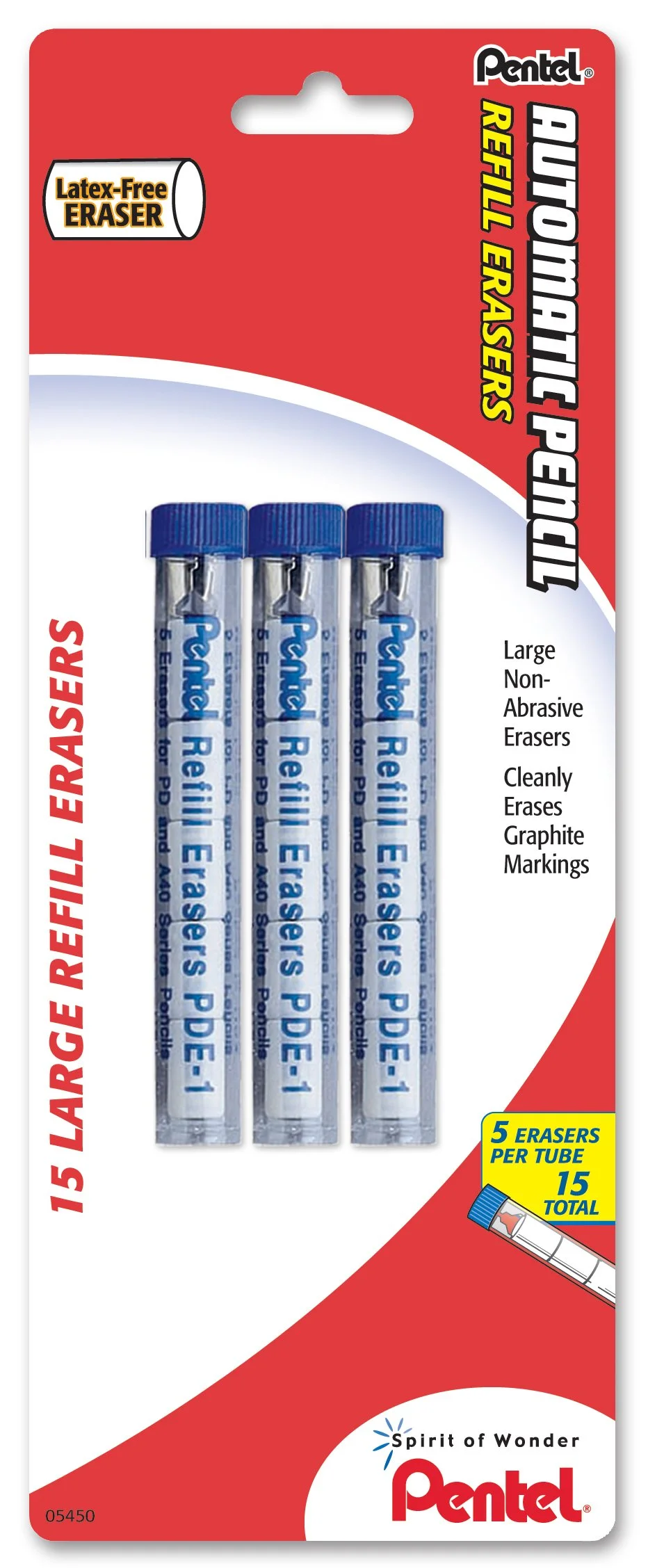 Pentel Refill Erasers for AL/AX/PD Series Mechanical Pencils, Pack of 15