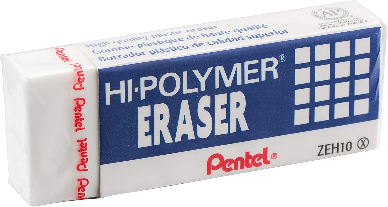 Pentel Hi-Polymer Block Eraser, Large, White, Pack of 4 (ZEH10BP4) White 4 Count (Pack of 1)