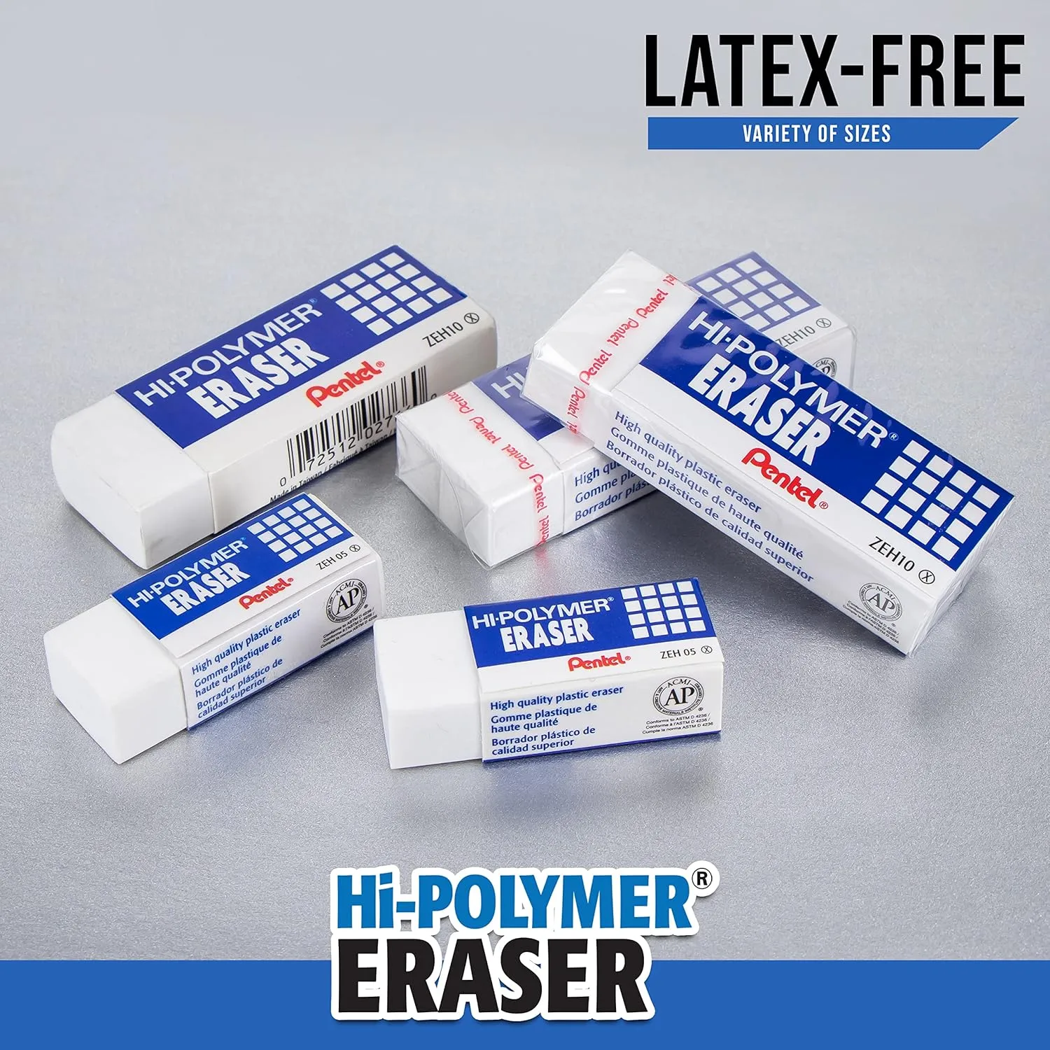 Pentel Hi-Polymer Block Eraser, Large, White, Pack of 4 (ZEH10BP4) White 4 Count (Pack of 1)