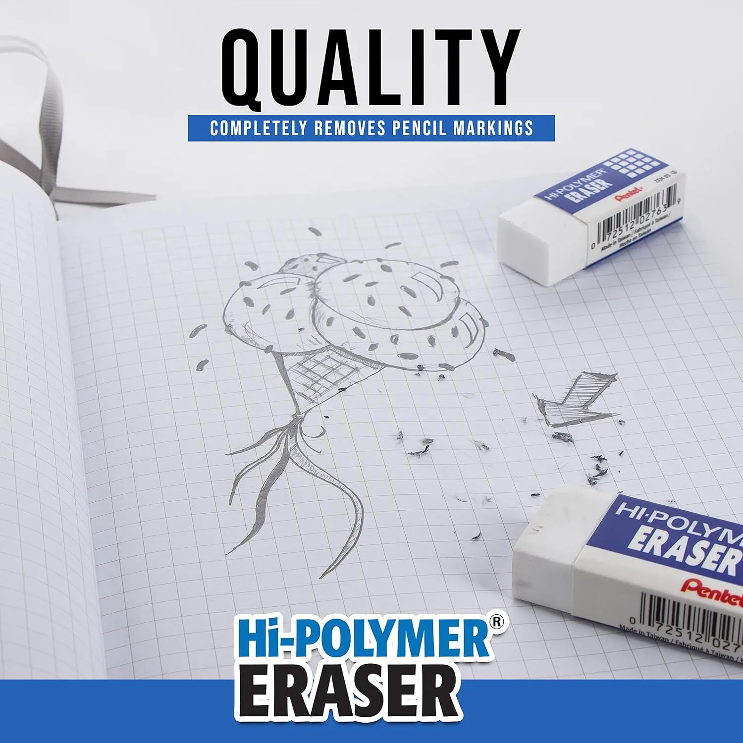 Pentel Hi-Polymer Block Eraser, Large, White, Pack of 4 (ZEH10BP4) White 4 Count (Pack of 1)