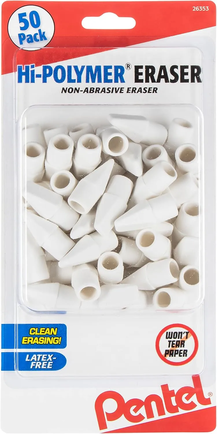 Pentel Hi-Polymer Cap Eraser, White, 50/Pack 50 Count (Pack of 1)
