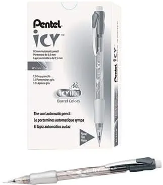 Pentel Icy Mechanical Pencils, #2 Lead, Fine Point, 0.5 mm, Black Barrel, Pack Of 12