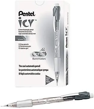 Pentel Icy Mechanical Pencils, #2 Lead, Fine Point, 0.5 mm, Black Barrel, Pack Of 12