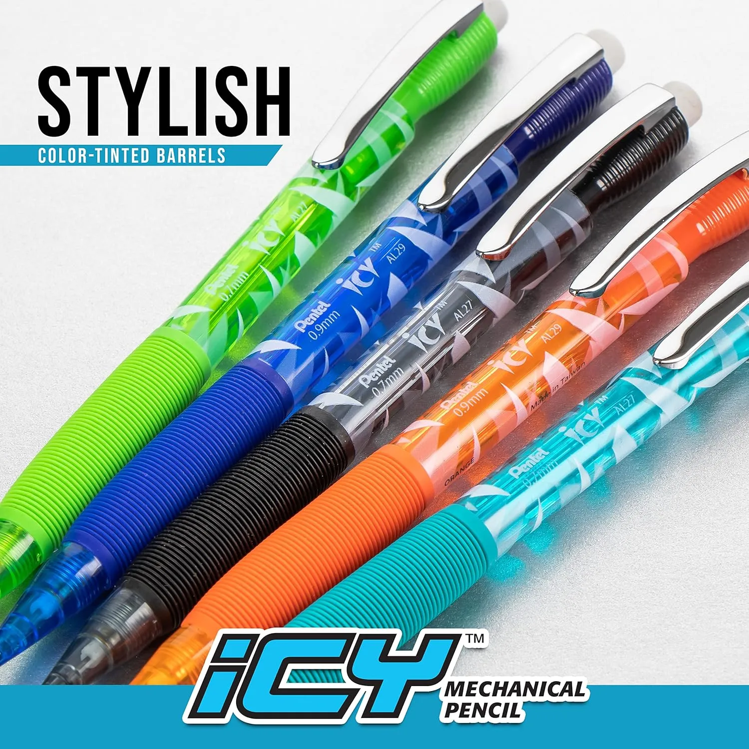 Pentel AL27TC Icy Mechanical Pencil, 0.7mm, Dozen, Blue/Transparent Barrel