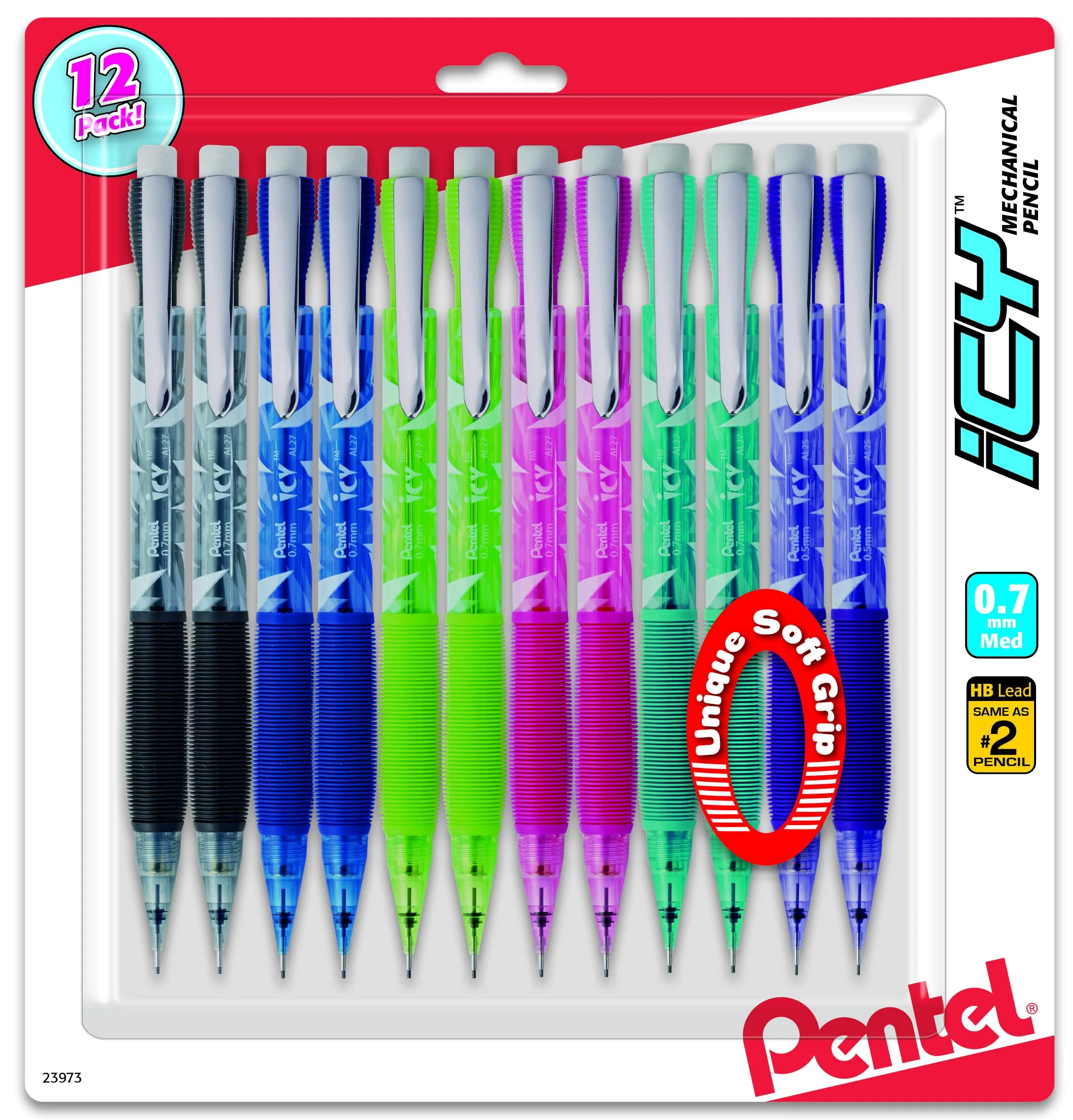 Pentel Icy Mechanical Pencils 0.7mm Pack of 12, Assorted Colors