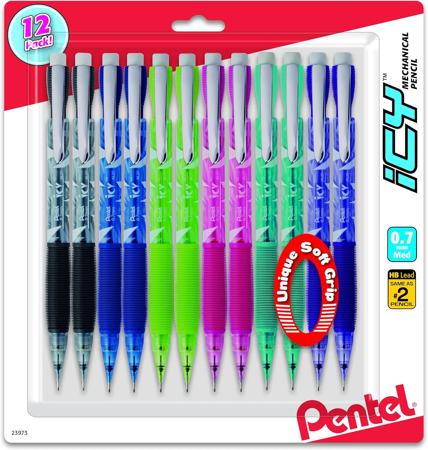 Pentel Icy Mechanical Pencils 0.7mm Pack of 12, Assorted Colors