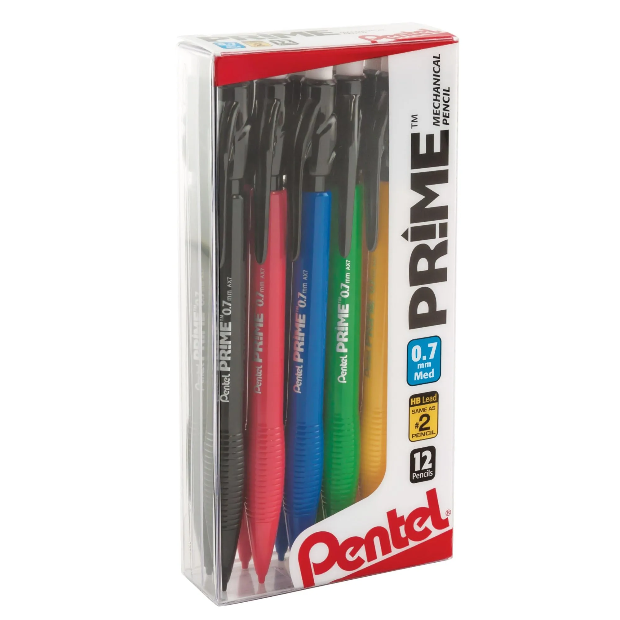 Pentel Prime Mechanical Pencils, 0.7 mm, Medium Point, Assorted Barrel Colors, Pack Of 12