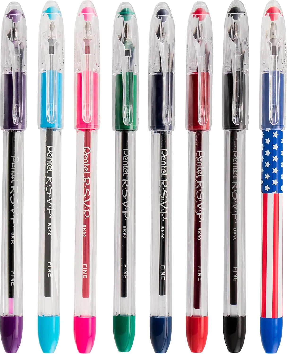 Pentel R.S.V.P. Ballpoint Pens, Fine Point 0.7 mm, Black Ink, Pack of 5