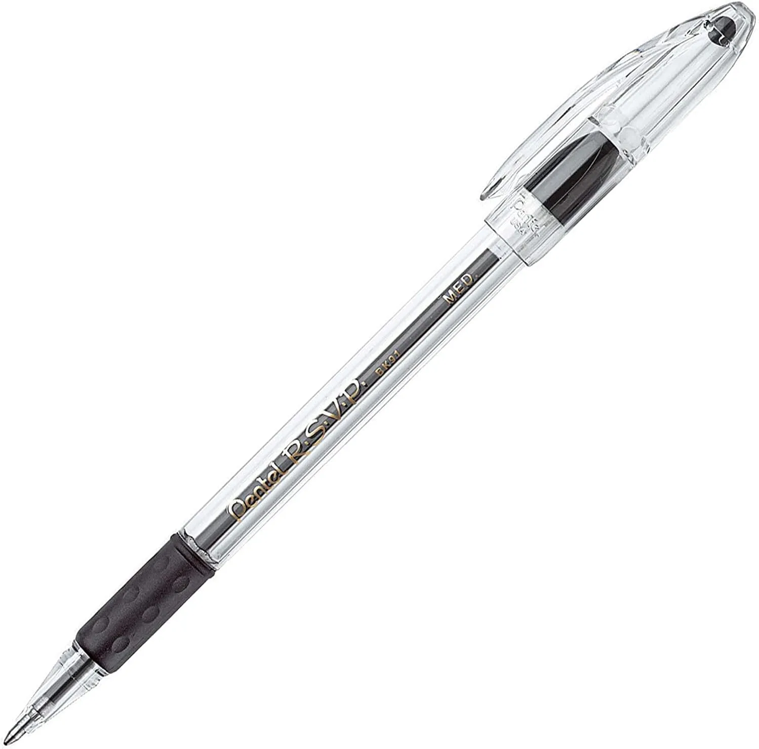 Pentel RSVP Ballpoint Pen, 1.0 mm, Medium, Black Ink, Pack of 12