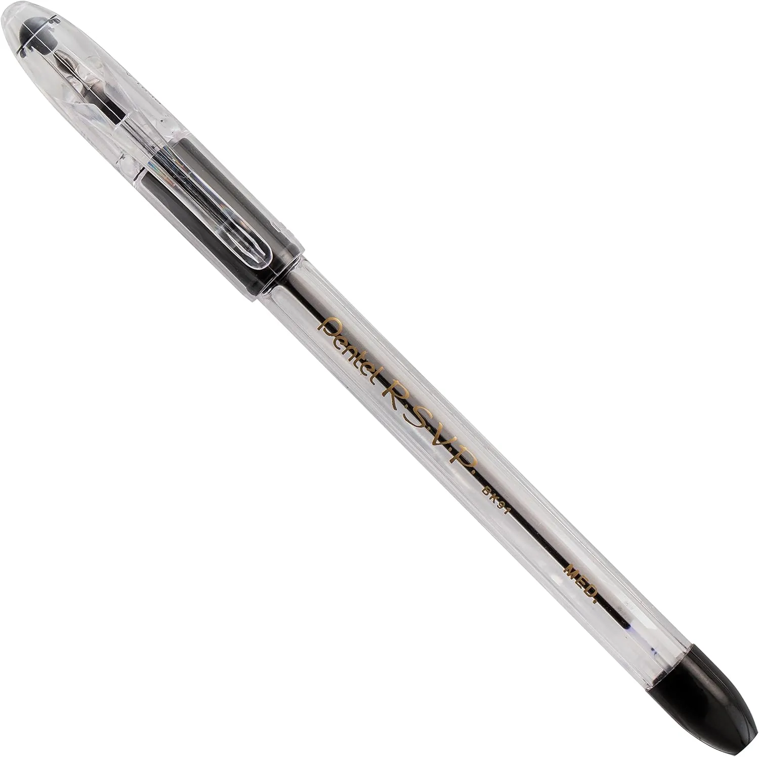 Pentel RSVP Ballpoint Pen, 1.0 mm, Medium, Black Ink, Pack of 12