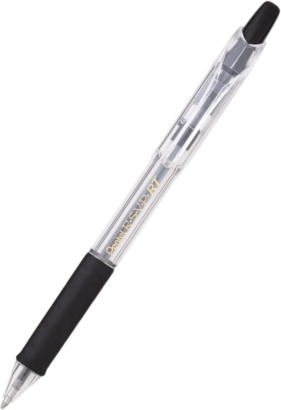 Pentel® R.S.V.P.® RT Retractable Ballpoint Pens, Medium Point, 1.0 mm, 61% Recycled, Transparent Black Barrel, Black Ink, Pack Of 12 Pens Black 12 Pack