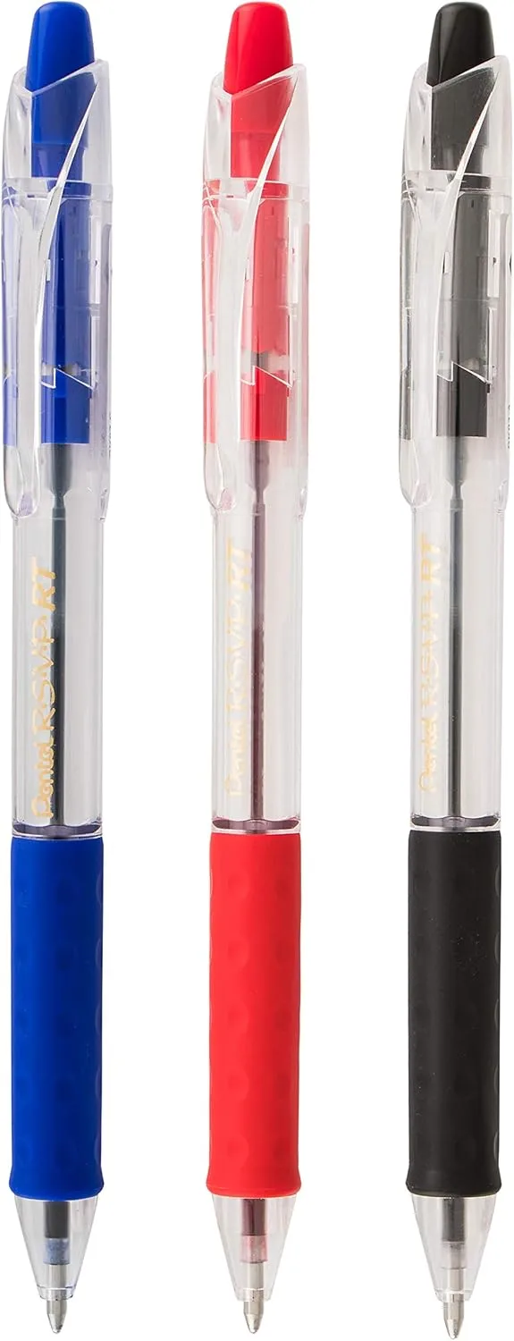 Pentel® R.S.V.P.® RT Retractable Ballpoint Pens, Medium Point, 1.0 mm, 61% Recycled, Transparent Black Barrel, Black Ink, Pack Of 12 Pens Black 12 Pack